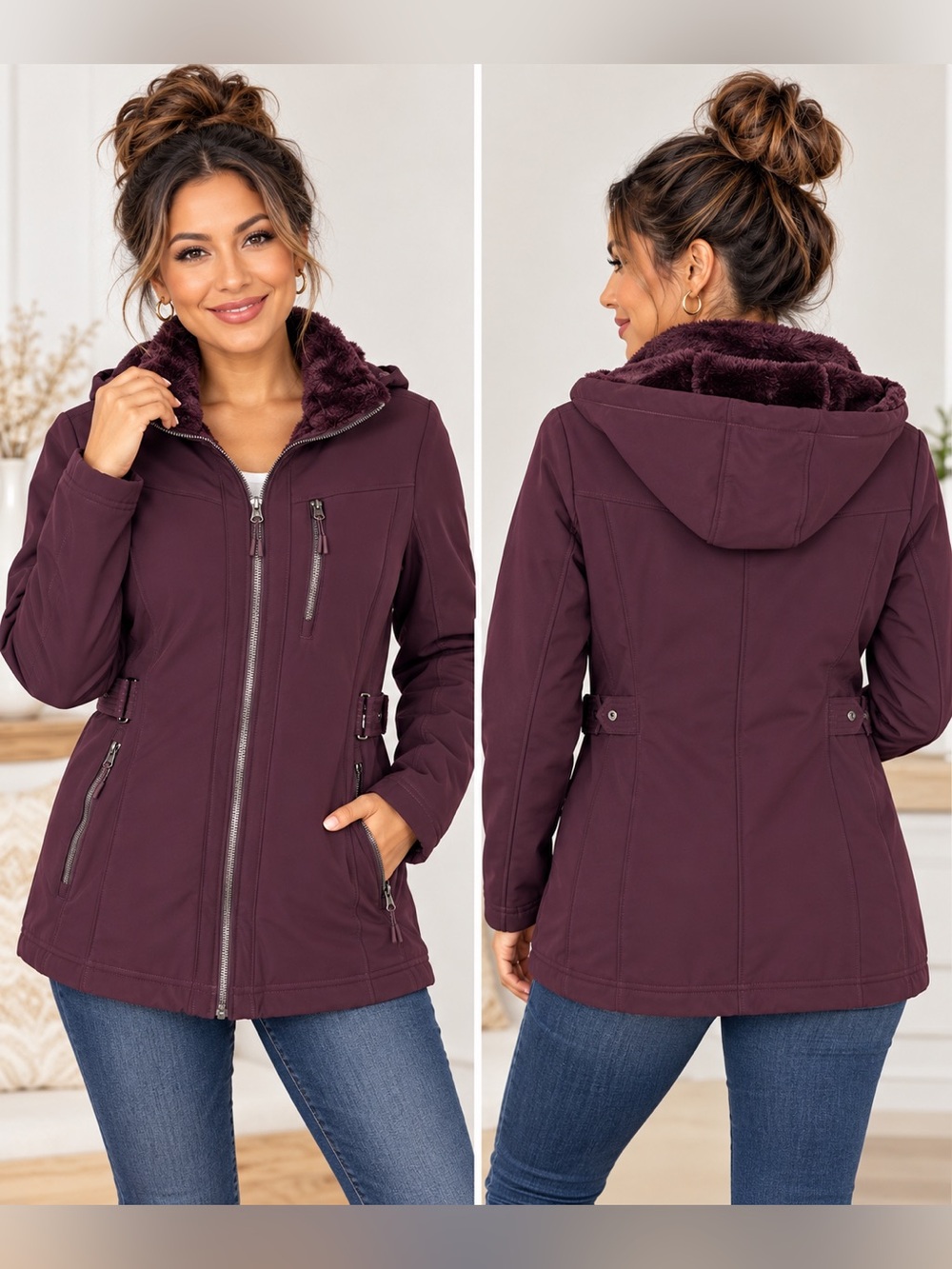 ZeroXposur Coat Size S Plum Softshell Removable Hood Faux Fur Lined